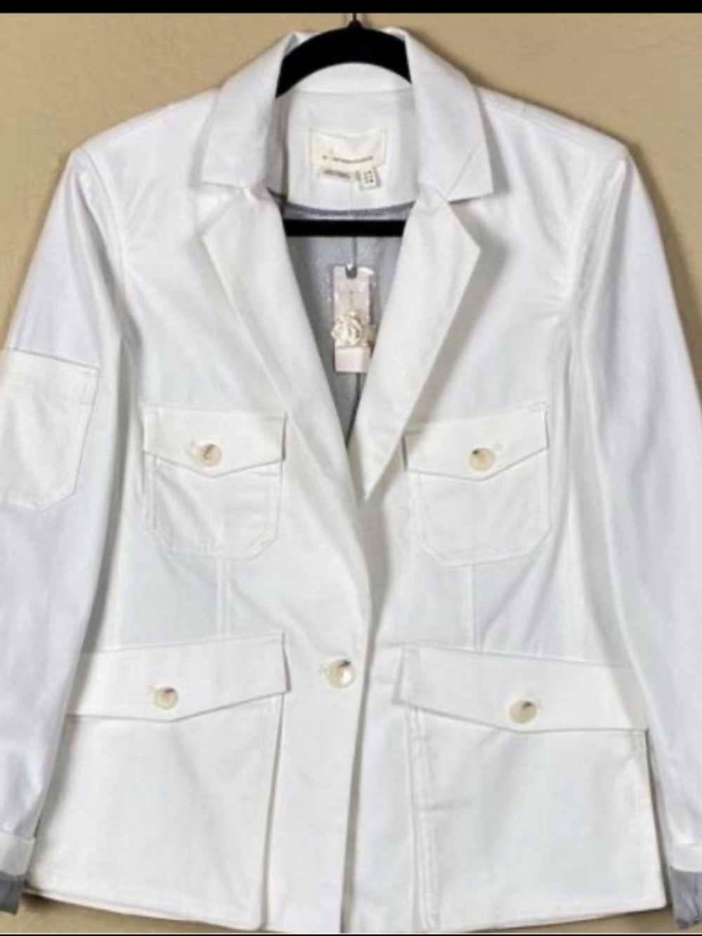 Anthropologie White Button-Front Blazer Jacket.  Size 4